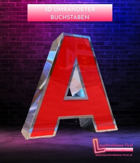 Leuchtbuchstaben 3D UMRANDET aus Edelstahl Zarge