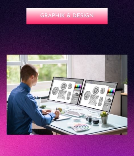 Graphik und Design ein MItarbeiter direkt am PC und am Arbeiten im Graphikprogramm