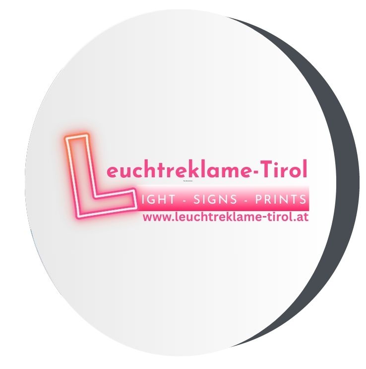 Leuchtkästen rund mit aufgedrucktem Logo homogen ausgeleuchtet und einseitig